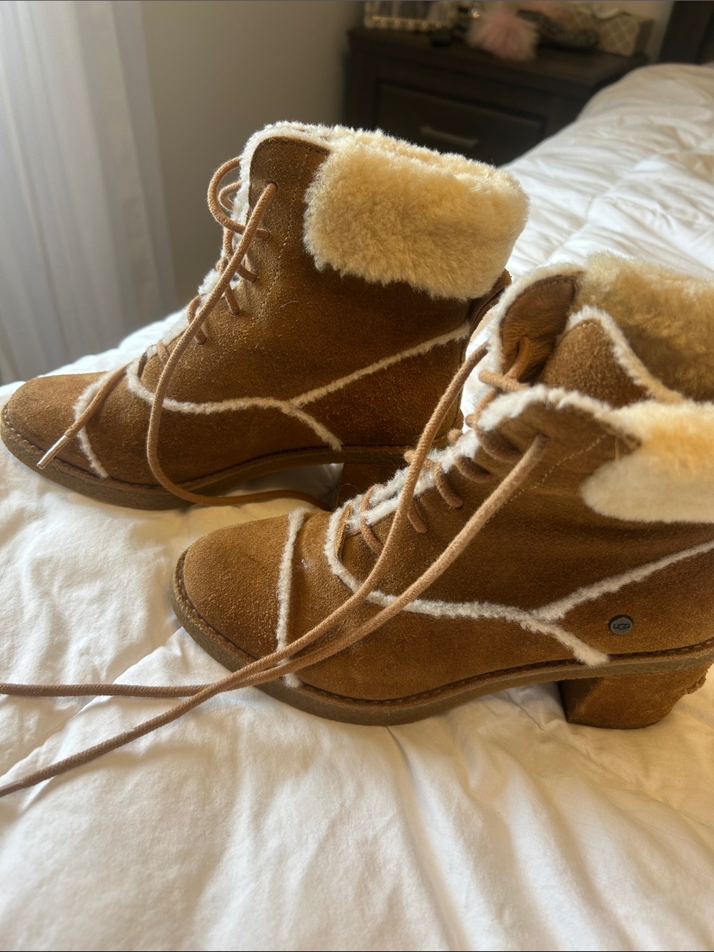 UGG Chestnut Brown Suede Lace-Up Shearling Ankle Boots